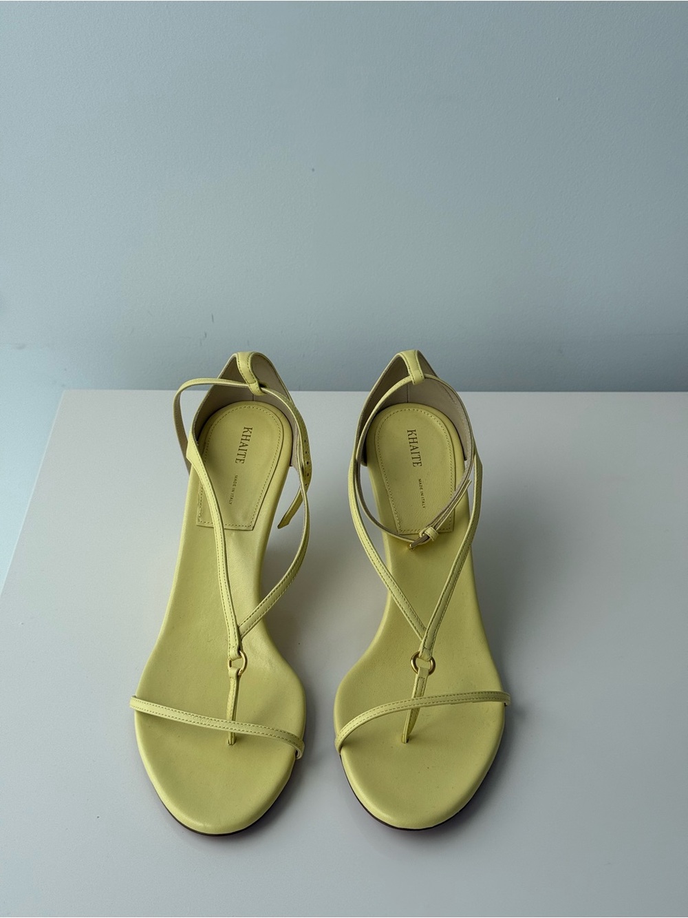 KHAITE Pale Yellow Leather Strappy Sandals
